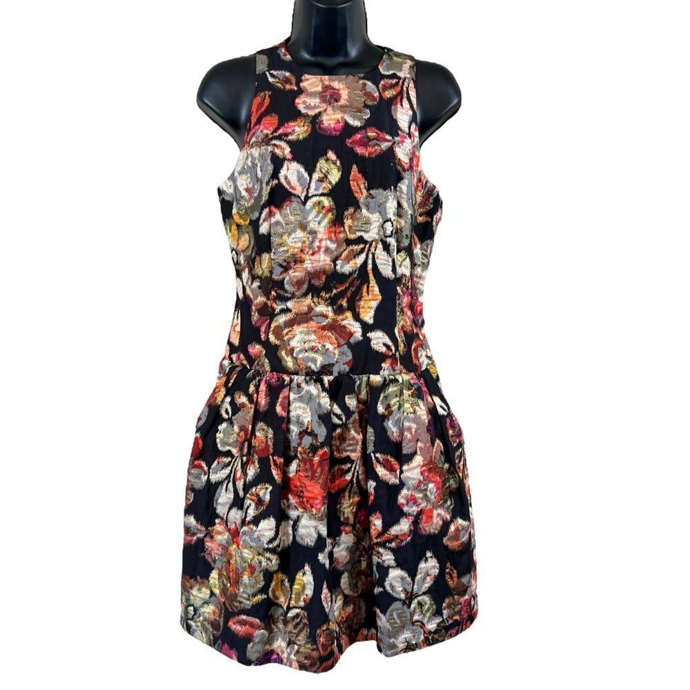 Leifsdottir Anthropologie Adelita Floral Shimmer Brocade Fit Flare Mini Dress